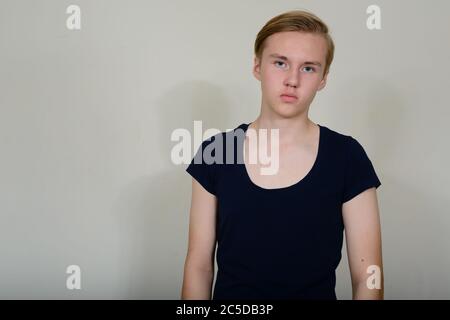 Portrait of young handsome blond teenage boy Stock Photo