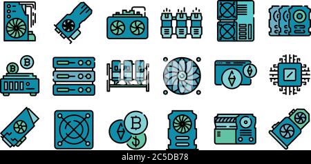 Mining farm icons vector flat Stock Vector