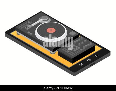 music isometric flat concept. Mobile phone player Stock Vector