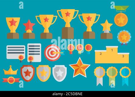 Trophy and awards icons set. Stock Vector