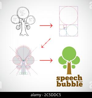 Speech Bubble Tree Abstract Vector Logo Template from Idea to Implementation with Golden Ratio Stock Vector