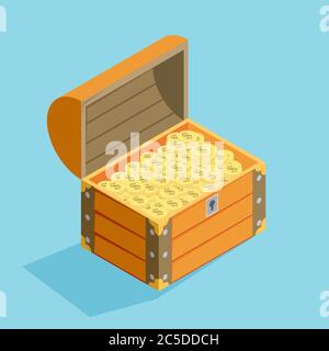 open treasure chest isolated flat isomertic design Stock Vector