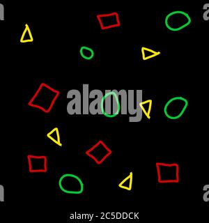 Hand-drawn triangles, circles and squares 5x5 on a black background Stock Vector