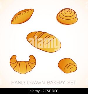 Vector hand drawn croissant icon badge bakery for design menu cafe ...