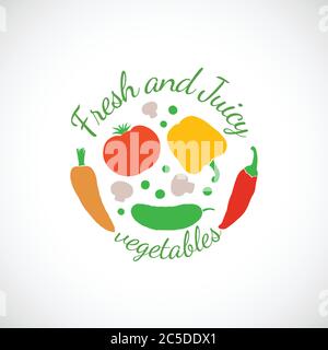Juicy and Fresh vegetables vector symbol icon or stamp Stock Vector