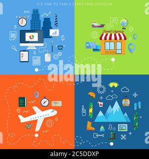 Winter vacation plan abstract vector card with flat icons Stock Vector