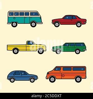 Line Style Color Vector Cars Set Stock Vector