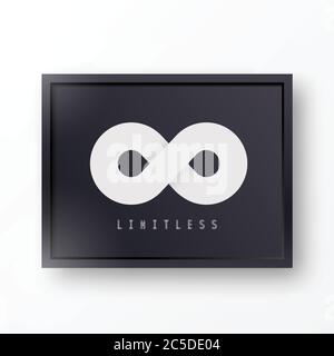 Limitless Abstract Vector Symbol Icon or Logo in Stylish Black Realistic Frame With Shadows and Background Stock Vector