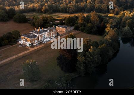 Aerial view Waverley Abbey House, grade II Georgian mansion located near Farnham Stock Photo