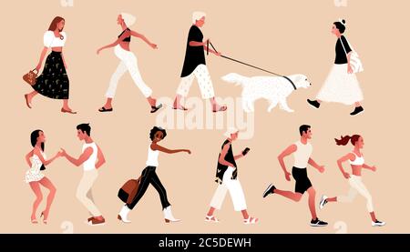 Crowd of tiny people wearing stylish clothes.  Stock Vector