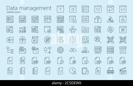 Data management outline iconset. Was created with grids for pixel perfect. Stock Vector