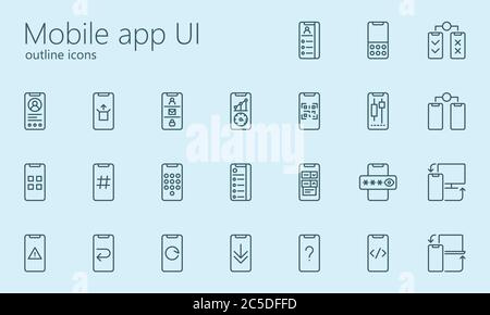 Mobile app UI iconset. Was created with grids for pixel perfect. Stock Vector