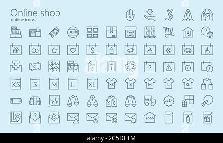 Online shop outline iconset. Was created with grids for pixel perfect. Stock Vector