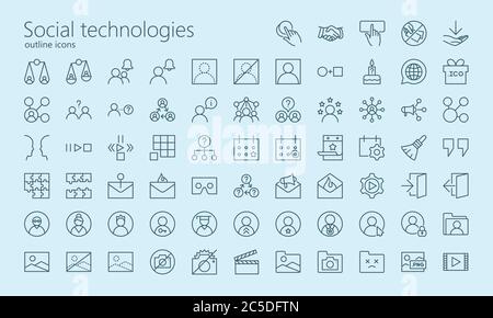 Social technologies outline iconset. Was created with grids for pixel perfect. Stock Vector
