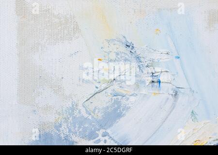 The texture of the canvas, coated with oil paints. Light pastel colors, copy space. The concept of a creative atmosphere, artistic events, education, etc. Stock Photo