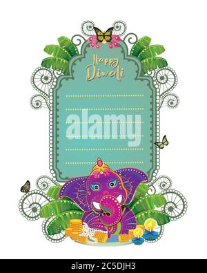 A vector greeting frame of Diwali with elephant that carrying wealth and auspicious blessing. Stock Vector