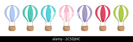Collection of cute cartoon baby's air balloons isolated on white background. Set of air balloons of different colors for design of kids rooms clothing Stock Vector