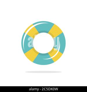 Blue and yellow swimming rubber ring on white background. Floating lifebuoy, toy for beach or ship. Inflatable circle, buoy in pool. Lifebelt. Summer Stock Vector