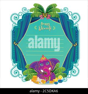 Diwali is the five-day festival of lights, celebrated by millions of Hindus, Sikhs and Jains across the world. Backdrop vector design with elephant. Stock Vector