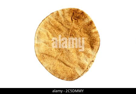Famous traditional Arabic pita bread isolated on white background. Top view. Flatbread. Stock Photo