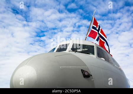 Military aeroplane and airplane with flag of Norway - Norwegian air force Stock Photo