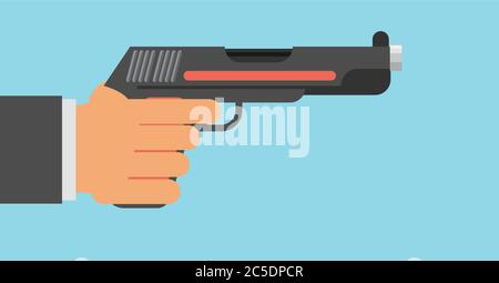 picture of human hand with gun, flat style Stock Vector