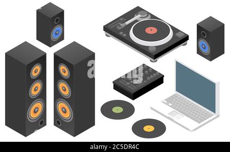 DJ set. Flat vector isometric Stock Vector