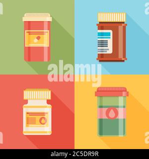 Pill bottles with various pills and capsules. Stock Vector
