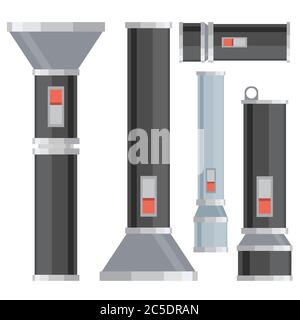 flashlight set in vector flat style Stock Vector