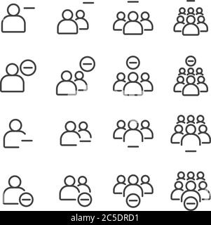 Simple Set of Business People Related Vector flat Line Icons. Contains such as teamwork, group of people, colleague, negative, deleted, dismissed and Stock Vector