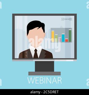 Flat design colorful vector illustration concept for webinar, online learning, professional lectures in internet. Stock Vector