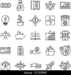 Social crowdfunding platform icons set. Outline set of social crowdfunding platform vector icons for web design isolated on white background Stock Vector