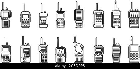 Security walkie talkie icons set. Outline set of security walkie talkie vector icons for web design isolated on white background Stock Vector