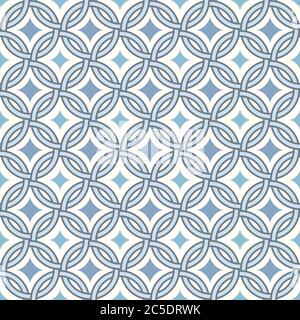 Abstract geometric retro pattern, lines, circles and diamond shaped stars.  Seamless vector background. Plain colors - easy to recolor. Stock Vector