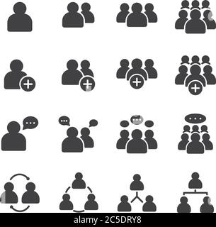 Simple Set of Business People Related Vector solid Icons. Contains such Icons as Meeting, Business Communication, Teamwork, connection, speaking and m Stock Vector