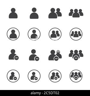 Simple Set of Business People Vector Glyph solid Icons with round. Contains such as group of people, delete, decrease, ban, cancle, fire, exclude, min Stock Vector
