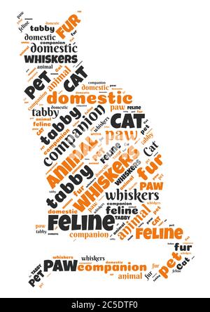 Illustration of a word cloud with words representing cats and felines Stock Vector