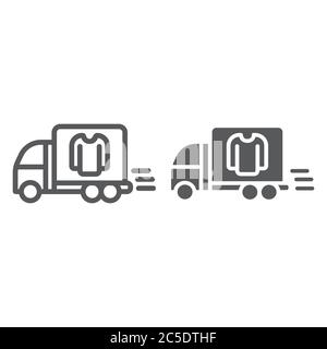 Laundry service delivery line and glyph icon, laundry and car, dry cleaning delivery sign, vector graphics, a linear pattern on a white background. Stock Vector