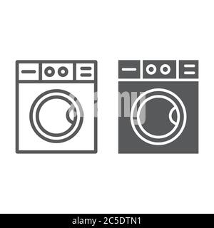Washing machine line and glyph icon, laundry and housekeeping, washer sign, vector graphics, a linear pattern on a white background. Stock Vector