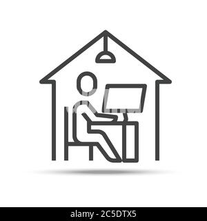 Work From Home, Line Outline Single Icon. Editable Stroke. Vector Illustration EPS 10. Stock Vector