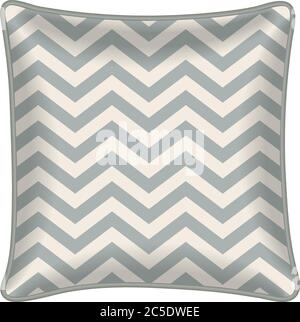 Interior design element: Decorative throw pillow with patterned pillowcase silver grey chevron pattern on ivory background. Isolated on white. Empty p Stock Vector