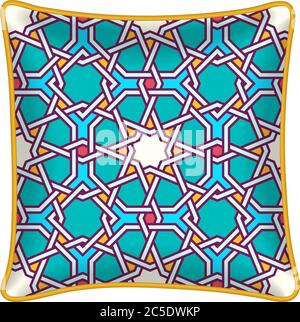 Interior design element - Decorative throw pillow with patterned pillowcase - abstract geometric pattern. Isolated on white. Vector illustration. Stock Vector