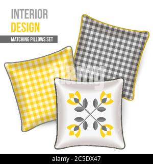 Home textile design, set of 3 matching decorative patterned throw pillows. Pattern idea for fashion home textile design, fabric design. Pillow vector Stock Vector