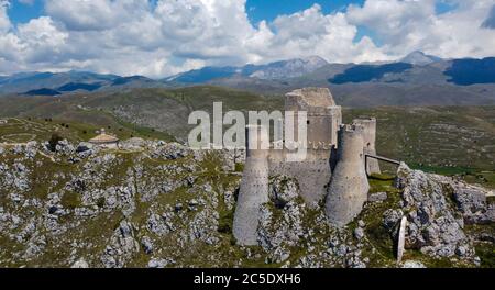 Ancient Medieval castle of Rocca Calascio - l'Aquila district, Abruzzo, Italy - panoramic view Stock Photo