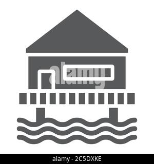 Beach bungalow glyph icon, seaside and hut, beach house sign, vector graphics, a solid pattern on a white background. Stock Vector