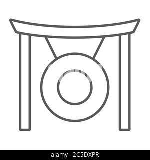 Gong thin line icon, asia and music, musical instrument sign, vector graphics, a linear pattern on a white background. Stock Vector