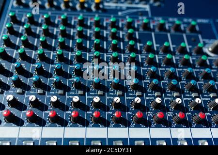 Mixer. Sound equipment for large gatherings, concerts, parties Stock Photo