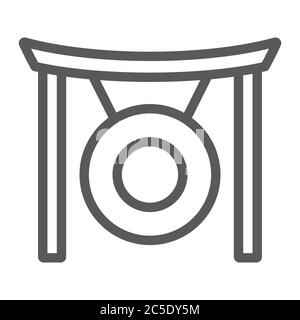 Gong line icon, asia and music, musical instrument sign, vector graphics, a linear pattern on a white background. Stock Vector