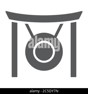 Gong glyph icon, asia and music, musical instrument sign, vector graphics, a solid pattern on a white background. Stock Vector