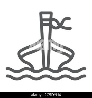 Long tail boat line icon, sheep and sea, tai boat sign, vector graphics, a linear pattern on a white background. Stock Vector
